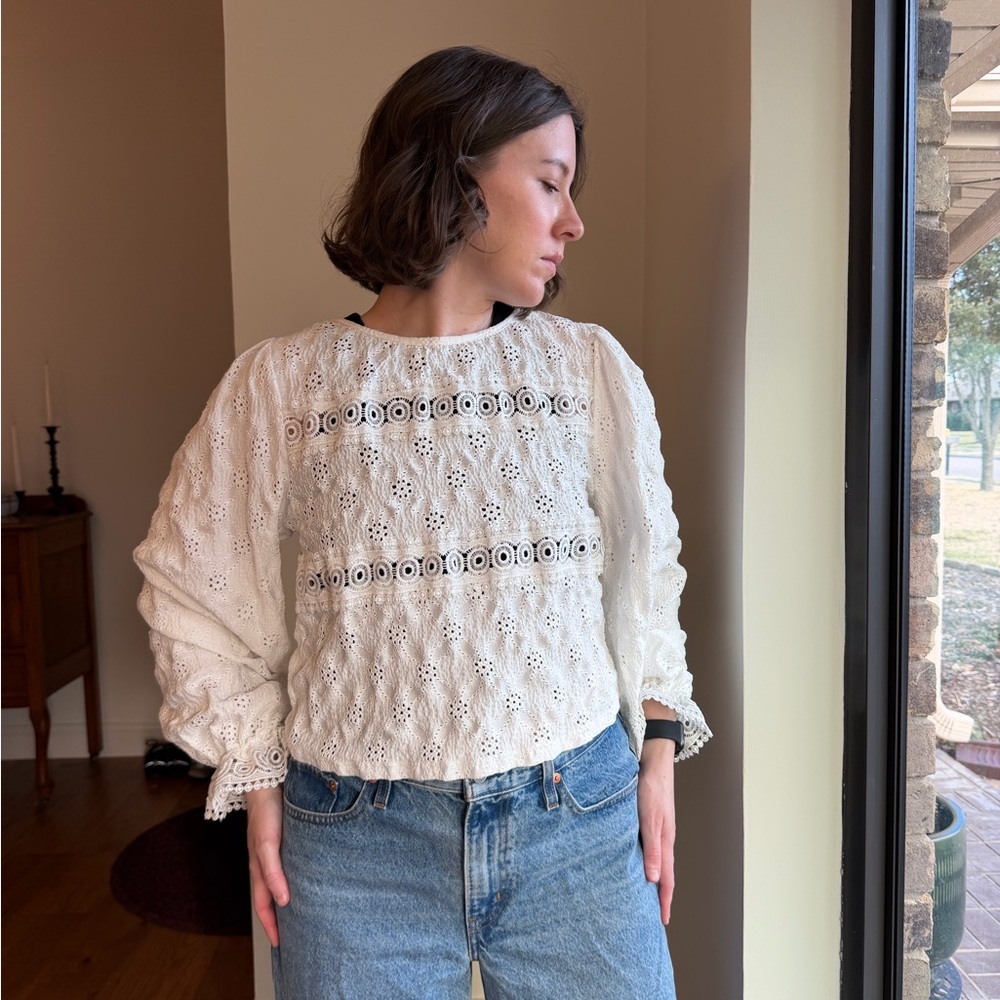 Zara White Eyelet Lace Blouse